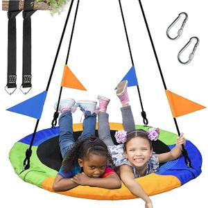 PACEARTH 40 Inch Saucer Tree Swing Flying 900lb Weight Capacity 2 Added Hanging Straps Adjustable MultiStrand Ropes Colorful Safe and Durable Swing Seat for Children