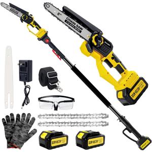 Brushless 2-IN-1 Cordless Pole Saw & Mini Chainsaw, 2 21V 4.0Ah Battery Powered 8 Inch Chain,Max Reach 16 Ft & Multi-Angle Electric Pole Saw for Tree Trimming, Gifts For Father,Husband,Men