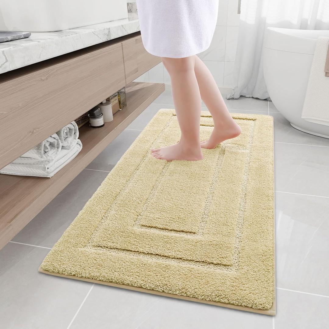 Buganda Bathroom Rugs, 47" x 24", Soft and Absorbent Microfiber Bath Rugs, Non-Slip Shaggy Shower Carpet, Machine Wash Dry Bath Mats for Bathroom Floor, Tub and Shower, Beige