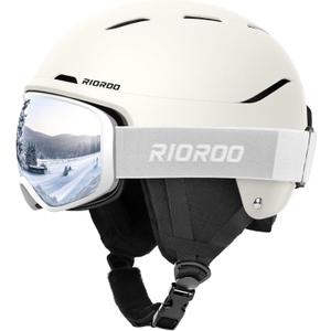 Ski Helmet and Goggles Set, Snowboard Helmet Goggles for Men Women & Youth, Shockproof Snow Helmet Anti Fog OTG Snow Goggles for Skiing Snowboarding (Small, Egg White)