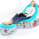 Lazy Sofa, Inflatable Sofa, Family Inflatable Lounge Chair, Graffiti Pattern Flocking Sofa, with Inflatable Foot Cushion, Suitable for Home Rest or Office Rest(Blue)