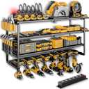 Power Tool Organizer Wall Mount with Charging Station, 4 Layer 8 Slots Cordless Drill Holder for Garage Storage, Utility Racks Max 420lbs Load With 6 Outlet Power Strip for Fathers Men Gift