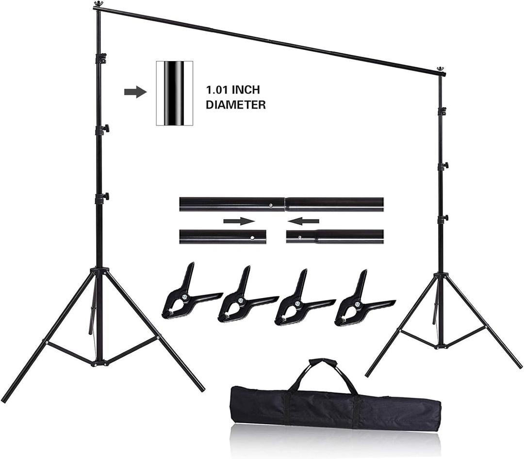 HYJ-INC 10ft x 8.5ft Adjustable Photography Backdrop Support System Photo Video Studio Muslin Background Stand Kit with Carry Bag, 10x8.5 Ft