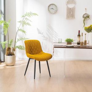 YOUNIKE Dining Chair  Mid-Century Kitchen Dinner Room Thick Cushion Upholstered Yellow Chair Backrest Boucle Elegant Tufted Black Metal X-Leg Modern Comfortable Dining Chair