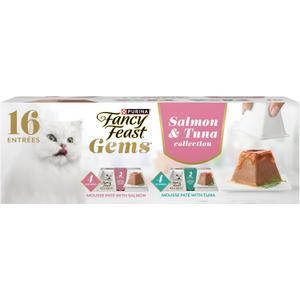 Fancy Feast Gems Pate Cat Food Mousse Salmon or Tuna and a Halo of Savory Gravy Wet Cat Food Variety Pack - (1) 8 ct. Boxes - 8 ct. Box (EXP 07/31/27)