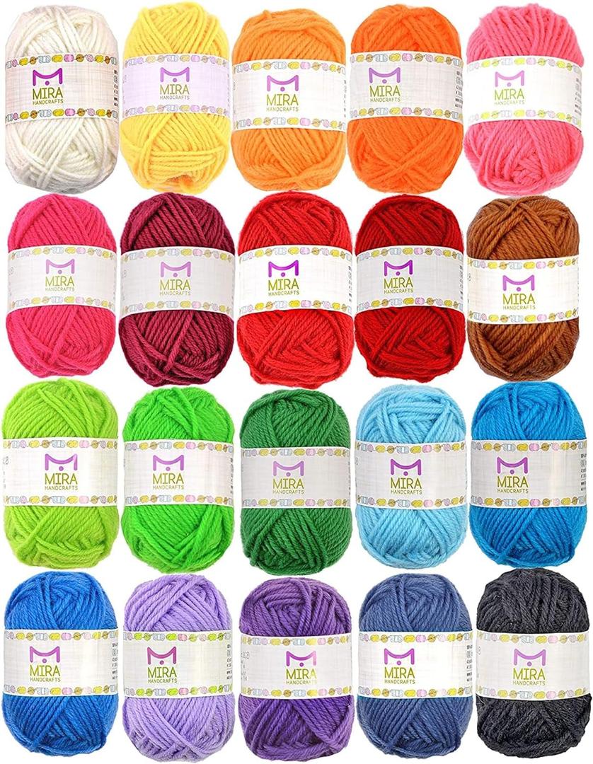 20 Acrylic Yarn Skeins - 438 Yards Multicolored Yarn in Total  Great Crochet and Knitting Starter Kit for Colorful Craft  Assorted Colors