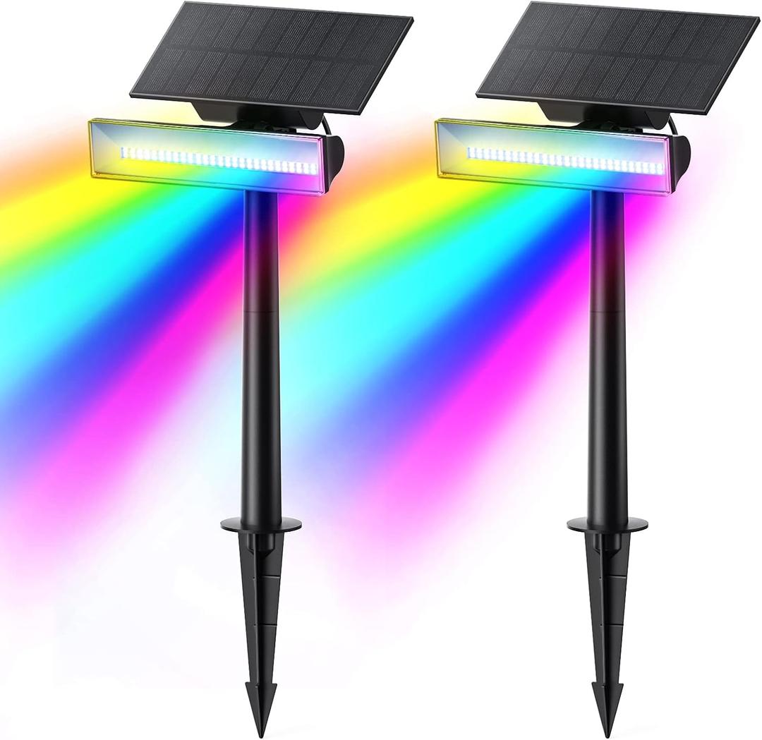 Consciot Solar Outdoor Lights Halloween, 54 LEDs Solar Spot Lights 7 Multicolor Changing, Solar Lights Outdoor Waterproof IP67, Landscape Lights for Yard Garden Patio Christmas Decor, 2 Pack