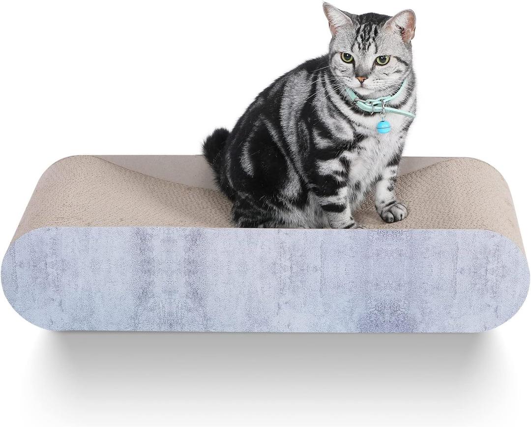 FluffyDream 2 in 1 Cat Scratcher Cardboard Lounge Bed, Cat Scratching Post, Durable Board Pads Prevents Furniture Damage,Large (Reversible Grey)