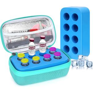 YOUSHARES Insulin Vial Cooler Travel Case - 8 Slots Freezable Ice Brick Organizer for Peptide Vials, GLP-1 Fridge Holder Diabetic Small Bottle Refrigerator for 10ml U-100 Vials (02 Light green)