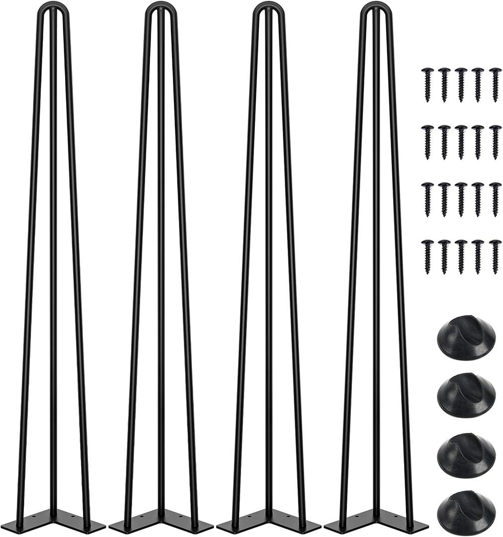 SMARTSTANDARD 32 Inch Hairpin Table Legs, 3 Steel Rods 1/2 Inch Pipe Diameter, 800lbs Load Capacity, Mid-Century Style for Coffee Table, Side Table, Night Stand (Black, 4PCS)