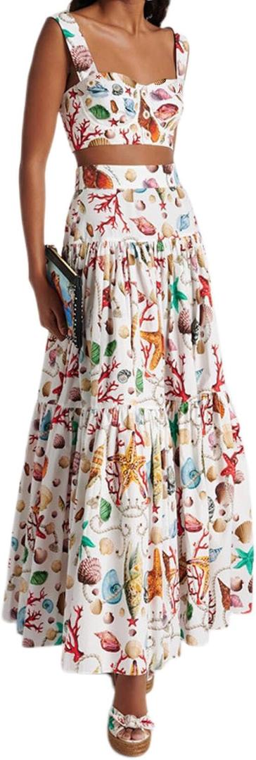 ksotutm 2 Piece Skirt Sets for Women Animal Printed Halter Top High Waist Maxi Skirt Women's Fashion Vacation Outfits, Large 