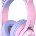 iClever Cat Ear Kids Bluetooth Headphones, LED Lights Up, 74/85dBA Volume Limited, 50H Playtime,Bluetooth 5.2, USB C, Kids Headphones Wireless for Travel iPad Tablet, Meow MacaronGradient Pink