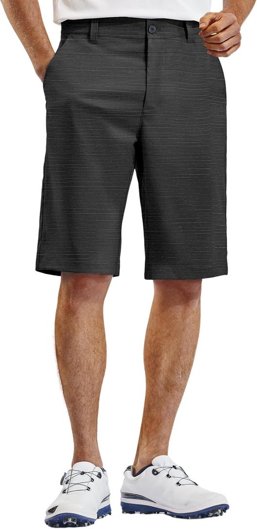 PULI Hiking Shorts for Men 12" Golf Lightweight Flat Front Travel Breathable Comfort Fishing Outdoor Casual Black 38