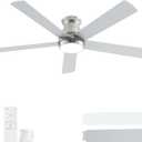 POCHFAN 60 Inch Brushed Nickel Ceiling Fans with Lights and Remote, LED Low Profile Flush Mount Ceiling Fan for Bedroom, Living Room, Quiet DC Motor, Dimmable 6 Speeds