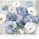 Dazzlewall Blue White Floral Wall Art, Modern Flower Canvas Wall Decor Painting for Living Room Bathroom Bedroom 12x16 in Unframed