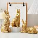 AOMOONOA Gold Bunny Decor, Easter Rabbit Figurines Set of 3, Resin Rabbit Statues, Golden Bunnies for Spring Tabletop Centerpiece, Mantle Shelf Decor (Gold With Textured Fur)