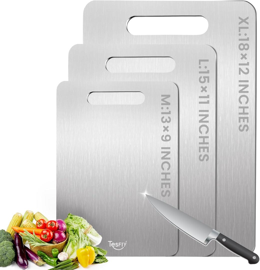 3 Pack Titanium Cutting Board - 100% Pure Titanium Cutting Boards For Kitche,Easy to clean, Double-sided food-grade Cutting Board For Meats, Fruits And Vegetables (M+L+XL