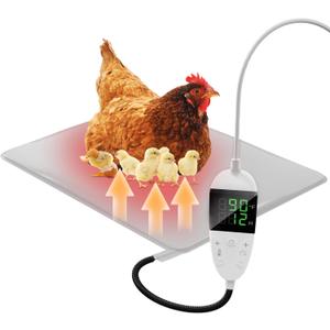 Chicken Heating Pad with Adjustable Digital Thermostat, Electric Chicken Heated Mat with Chew Resistant Cord, Waterproof Outdoor Chicken Coop Heater for Baby Chicks, Brooder Heater Warming Pad, White