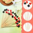 300 Pcs Casino Cocktail Toothpicks, Bamboo Appetizer Toothpicks Poker Party Decorations Cocktail Picks for Drinks Casino Cake Decor Black and Red Poker Fruits Cake Picks