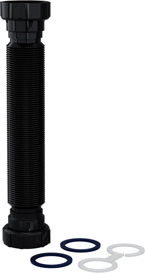 Flexible P-Trap for 1-1/2" Drain Pipes (Black - 24 Inch Length) with Adjustable Connections for Kitchen Sinks and Shampoo Bowls, Compatible with Various Sink Configurations