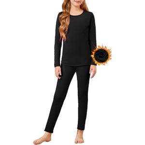 Arshiner Girls Thermal Underwear Set Long Johns Cold Weather Kids Base Layer Top Bottom (9-10 Years, Black) 140