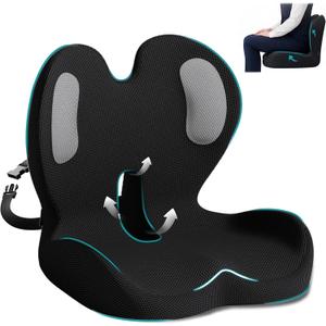 Memory Foam Seat Cushion with Lumbar Support Pillow, Office Chair Cushion, Ergonomic Car Seat Cushion, Designed for Tailbone, Sciatica, Lower Back Pain Relief, for Office, Car, Truck, Desk Chair