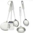 Amco 5 Piece Stainless Steel Cooking Utensil Set - Durable Kitchen Gadgets - Metal Kitchen Accessories - Easy to Clean Kitchen Tools (Silver)