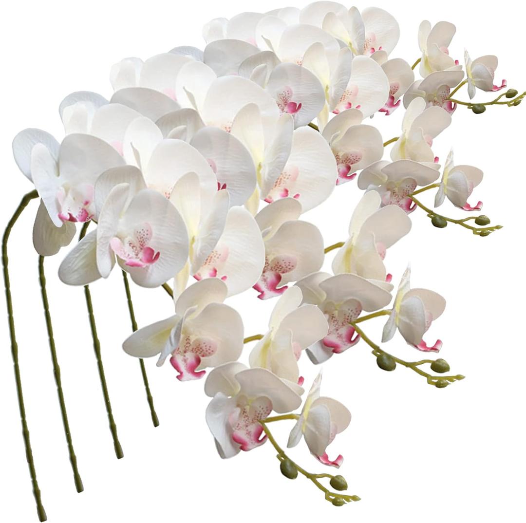 FagusHome 9 Heads Artificial Phalaenopsis Flowers 4 Pcs Artificial Orchid Flowers 42 inch Stem Plants for Home Dcor (Red-White)