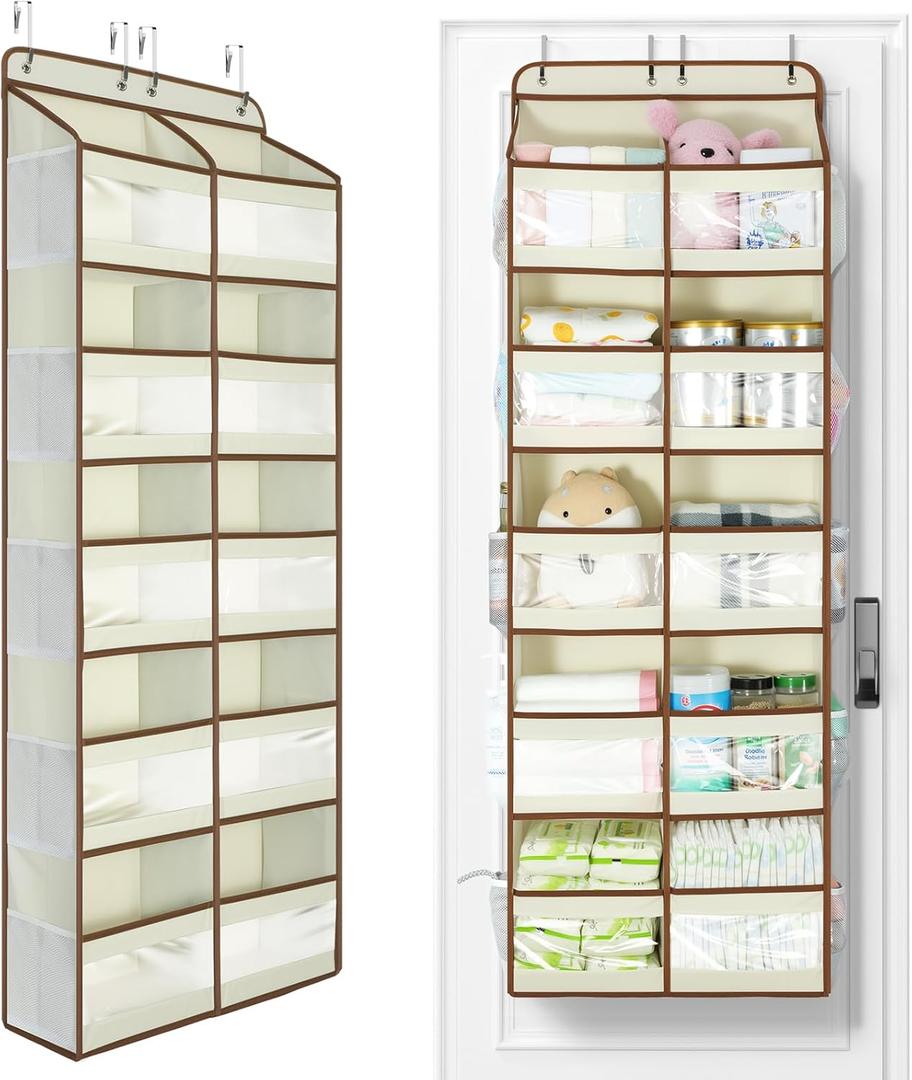 Yecaye 5-Tier Over The Door Organizer Dual-Column, 80lbs Load Over the Door Storage of 10 Compartments, Heavy Duty Extra Large Door Organizer Hanging for Bedroom Closet Nursery Bathroom Pantry, Beige