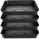 6 Inch 4 Pack Square Plant Saucer Tray, Heavy Duty Plastic Plant Saucers for Indoors Outdoor, Flower Planter Drip Trays for Pots, 6 8 10 12 14 16 18 20 inch, Growing Trays (6"-Black)