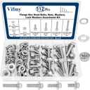 3/8-16 Bolt x (Length 3/4", 1", 1-1/4", 1-1/2") 304 Stainless Steel Flange Head Bolts Assortment Kit (112 Pack) with 3/8 16 Bolt, Serrated Flange Nuts, Washers, Full Thread