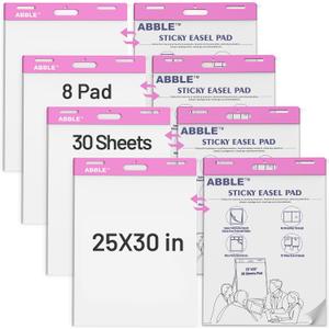 Super Sticky Easel Pad, 25 x 30 Inches, 30 Sheets/Pad, 8 Pads/Pack (Pink), Large Self Stick Flip Chart Paper for Whiteboards, Premium White Chart Paper for Teachers, Office, and Classroom Supplies