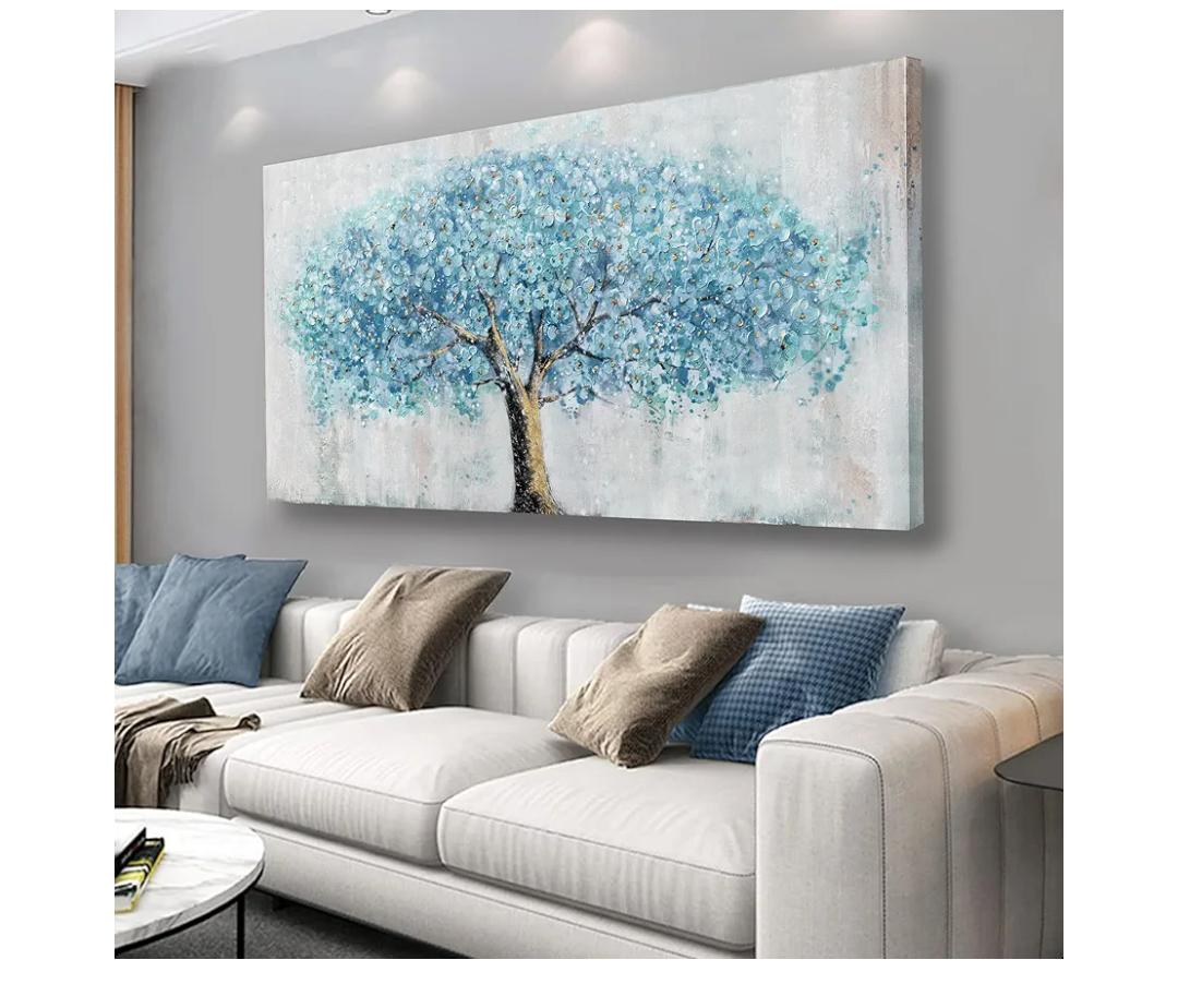 Tree Wall Art Blue and Gold Canvas Painting Modern Aesthetic Wall Decor Spiritual Artwork for Living Room Bedroom Dining Room Office Home Decor 58x28.7Inch