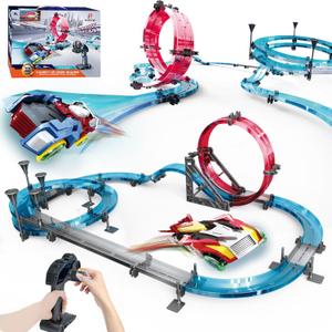 Slot Car Race Track Sets Electric Remote Control Car for Kids Rechargable Magnetic Attraction Cars High-Speed Racing Game Circular Overpass Track Gifts Birthday Toys for Boys Kids Age 6 7 8-12
