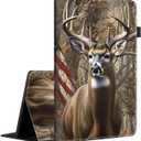 Case Fits Amazon Kindle Fire HD 8 & 8 Plus Tablet (12th Generation/10th Generation, 2022/2020 Release) 8, Multi-Angle Smart Stand Cover Auto Sleep/WakeCamouflage Deer American Flag