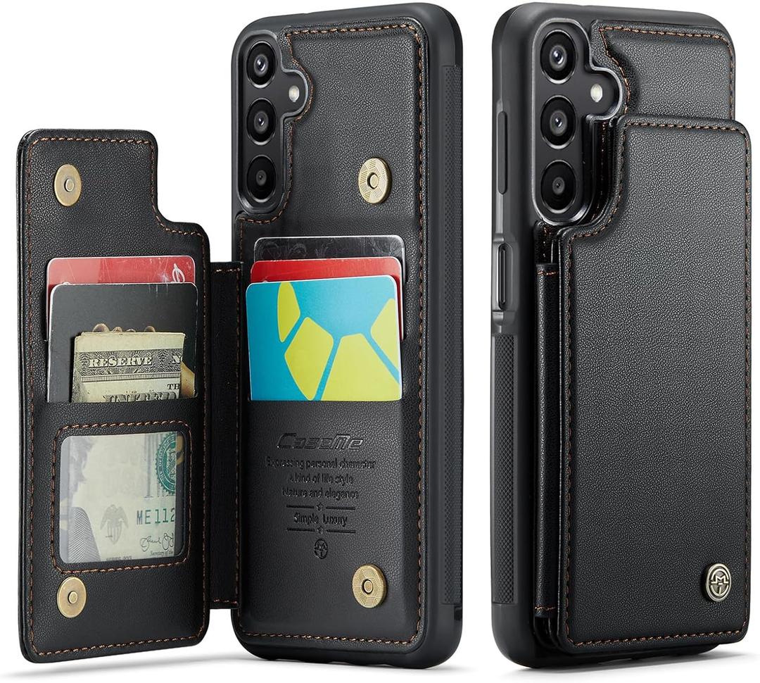 Compatible with Samsung Galaxy A16 Wallet Case with Card Holder RFID Blocking for Women Men, Double Magnetic Clasp Kickstand Shockproof Phone Case Fit for Galaxy A16 5G, Black