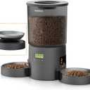 Automatic Cat Feeder 2 Cats, 4.2L Dry Food Auto Dispenser with Double Bowls,Dual Power Supply,Programmable Portion Control,10s Voice Recorder(Black,Stainless Steel Bowls) (Transparent+Black)