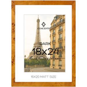 Concepts Pack of 1-18X24 Burl Wood Picture Frames with Double Mat (16X20), Dark Wood Finish, Eco-Friendly Packaging  Elegant Wallhung Decor for Family Photos