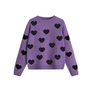 Girls Sweaters Valentine Heart Pattern Teens Casual Crewneck Long Sleeve Knit Pullover Tops Size, M