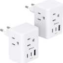 2 Pack European Travel Plug Adapter, International Power Plug Adapter with 3 Outlets 3 USB Charging Ports(2 USB C), Type C Plug Adapter Travel Essentials to Most Europe EU Spain Italy France Germany