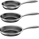 FogDream Non Stick Frying Pans Set, 8, 10 & 12 Inch Stainless Steel Pans,Tri-Ply Stainless Steel Pots and Pans Set for All Cooktops, Dishwasher & Oven-Safe Cooking Pan, Stay-Cool Handle, Silver
