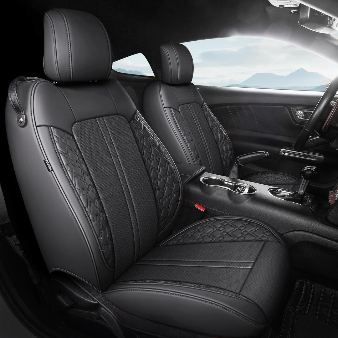 Seat Cover for Ford Mustang Coupe 2025 2024 2023 2022 2021 2020 2019 2018 2017 2016 2015, Waterproof Faux Leather Seat Covers, Black