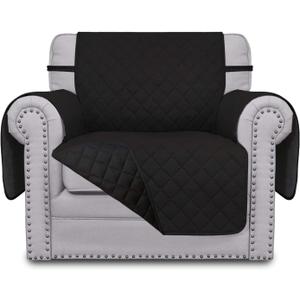 Easy-Going Chair Sofa Slipcover Reversible Sofa Cover Water Resistant Couch Cover Furniture Protector Cover with Elastic Straps for Pets Kids Children Dog Cat (Chair, Black/Black)