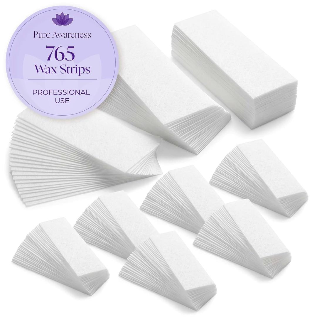 765 Professional Wax Strips for Waxing Tear-Resistant Fabric Hair Removal Strips 225 Large & 540 Small Reusable for Warm Wax & Sugar Paste Face, Body & Intimate Areas