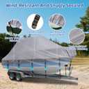 Marine Grade Waterproof Center Console Boat Cover with T Top Roof, Tear Resistant Trailerable Storage Covers, All-Weather Protection T-Top Boat Cover 24-26 ft, Beam Width Up to 112", Gray