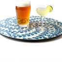 13.8" Mother of Pearl Lazy Susan Turnable Organizer, 360 Degree Round Table Countertop Decorative Spinning Tray for Kitchen Cabinet Counter Spice Pantry Dinner Table (Blue Wicker)