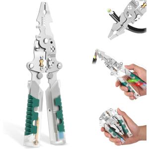 18 in 1 Foldable Wire Stripper with, Wire Strippers with Voltage Detector, Multifunctional Wire Stripping Pliers for Cutting And Pulling Wires Cable, Cable Cutters with Plier, Crimper