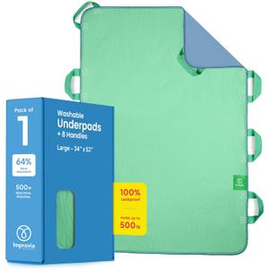 Improvia Positioning Bed Pad, with 8 Reinforced Handles, Quick-Drying, Washable, Waterproof, for Lifting, Turning, Transf, Elderly and Incontinence Patients (Green, 34" x 52" - Pack of 1)