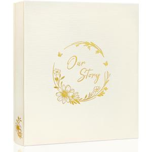 Our Story Wedding Photo Album 4x6 500Pockets 100 Page,excellent fabric cover with golden Floral Large Capacity for Family Anniversary Baby Vacation Couple Gifts by Kuword,Beige