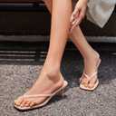 Mindeeryy Thong Sandals Kitten Heels Square Toe Flip Flops Slip On Heels for Women Kitten Heel Sandals Low Heel 2.4 Inch for Casual Nude 7